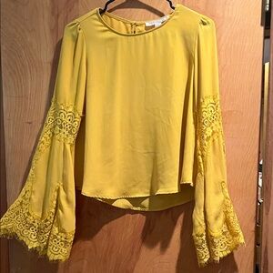 Elegant Yellow Lace Sleeve Women's Top